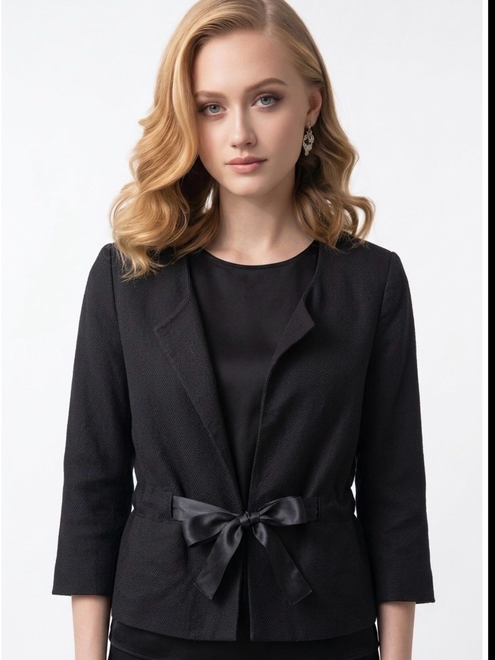 THEORY | Tie Front Black Blazer Cotton Linen Sz 8